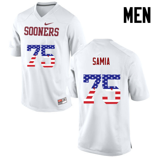 Men Oklahoma Sooners #75 Dru Samia College Football USA Flag Fashion Jerseys-White - Click Image to Close